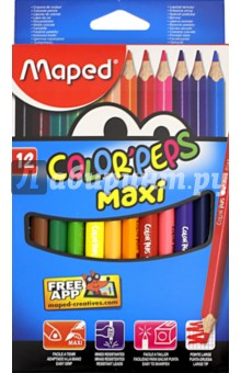 Карандаши цветные COLORPEPS MAXI, 12 цветов, треугольные (834010)