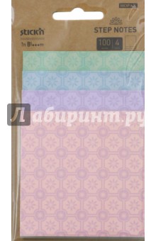 Блок для записей самоклеящийся "in Blooom" (100 листов, 4 пастельных цвета с рисунком) (28073)