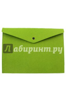 Папка-конверт для докуметров фетровая, на кнопке. Зеленая. А4 (44640)