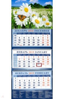 Календарь 2019 Пейзаж с ромашками и бабочкой (14935)