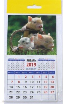 Календарь 2019 Год поросенка. Симпатичная троица в корзинке (20936)