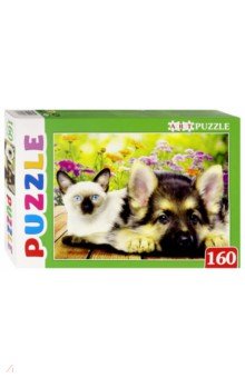 Artpuzzle-160 Сиамский котенок и щенок (ПА-4572)