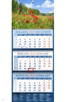 Календарь 2020 квартальный Пейзаж с цветущим лугом (14039)