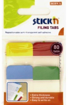 Закладки самоклеящиеся пластиковые (20 листов, 25x38 мм, 4 цвета) (21607)