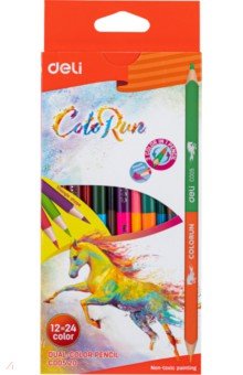 Карандаши цветные двухсторонние "ColoRun" (12 штук, 24 цвета) (Deli EC00520)