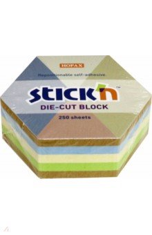 Блок для записей самоклеящийся "Гексагон", крафт + пастельные цвета, 61x70 мм, 250 листов (21828)