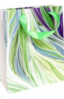Пакет подарочный "Зеленые перья", 18х24х8,5 см. (ПКП-3406)