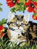 Живопись на холсте "Котенок в цветах", 30х40 см (009-CE)
