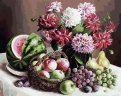 Живопись на холсте "Георгины и фрукты", 40х50 см (172-AB)
