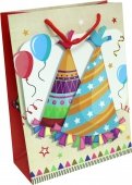 Пакет подарочный "С Днем Рождения! Разноцветные колпачки", 18х24х8,5 см. (ПКП-3432)